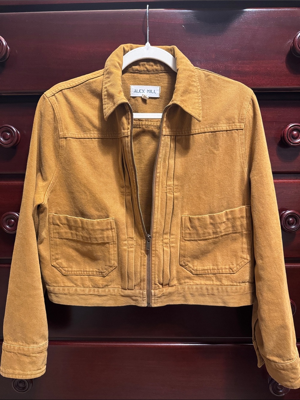 Alex Mill Shrunken Zip Jacket, Recycled Denim Golden Khaki Crop Utility Medium